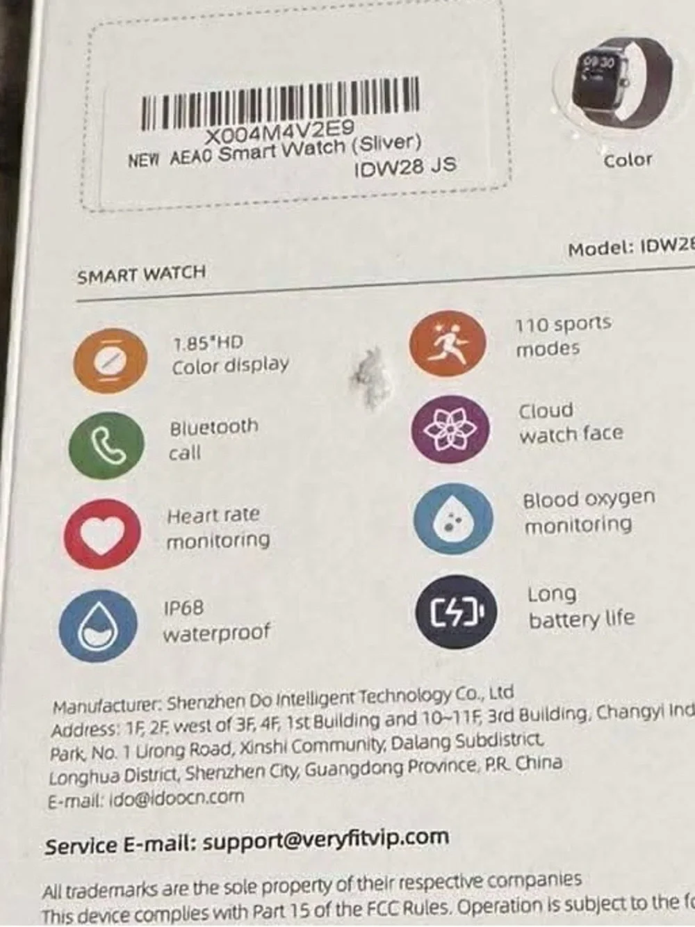 IDW28 Smart Watch - Silver NEW IN BOX compatible with any smart phone